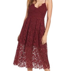 ASTR the label lace midi dress burgundy size large
